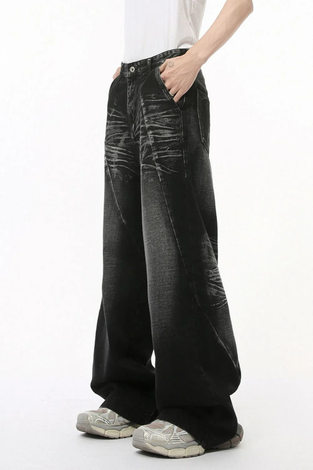 Washed Cat Whisker Straight Leg Jeans - Image 3