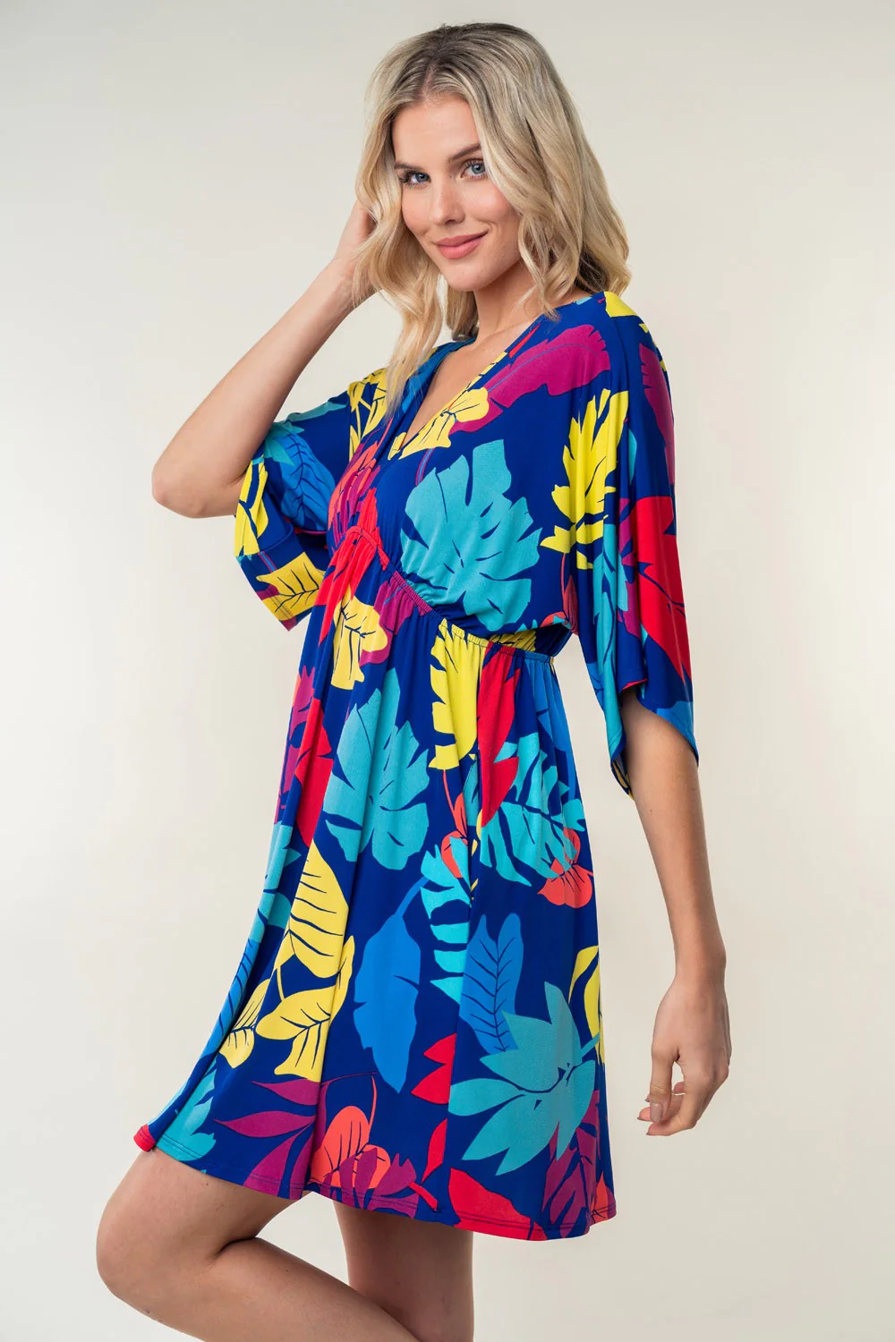 White Birch Full Size Printed V-Neck Mini Dress - Image 3