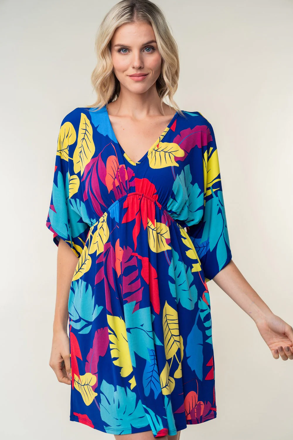 White Birch Full Size Printed V-Neck Mini Dress - Image 5