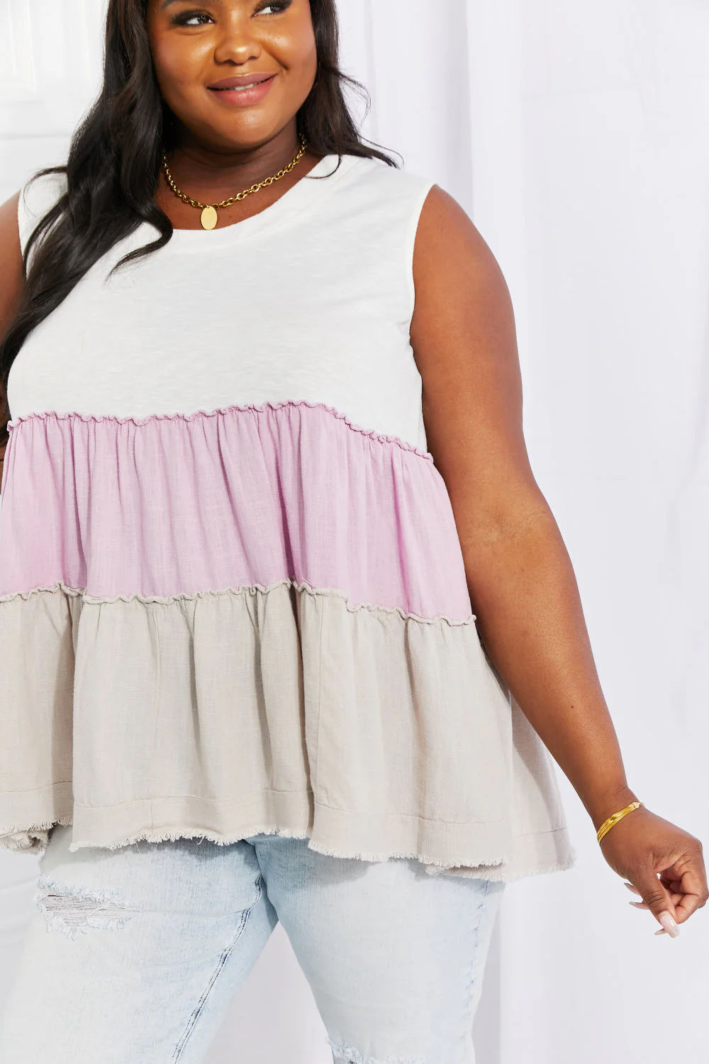 White Birch Full Size Watching the Sunset Color Block Babydoll Top - Image 12