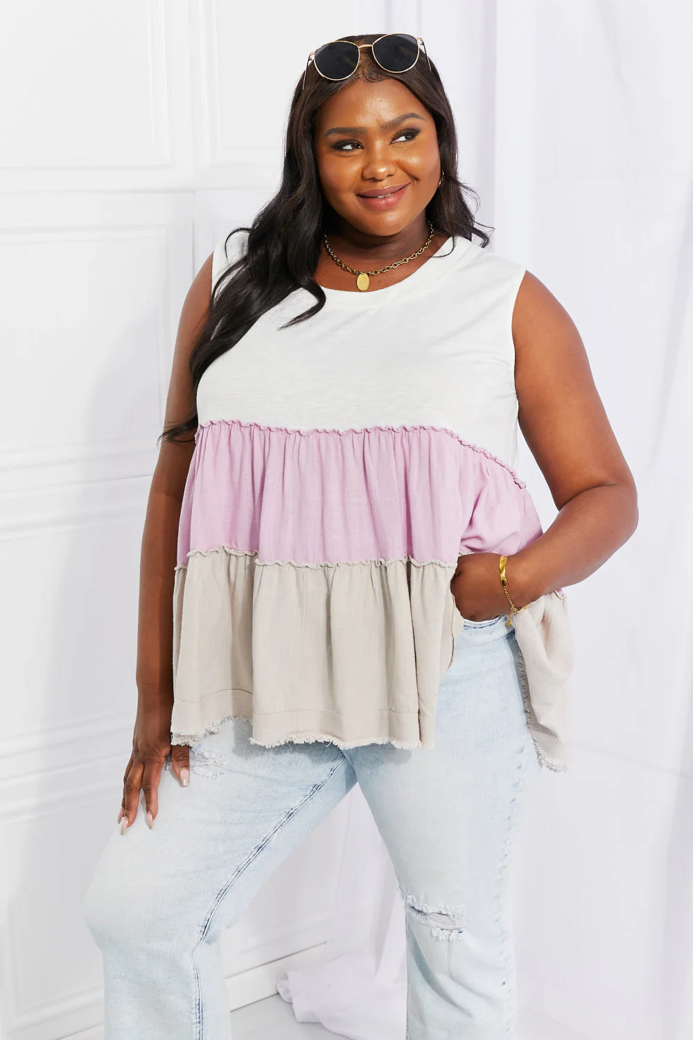 White Birch Full Size Watching the Sunset Color Block Babydoll Top - Image 7