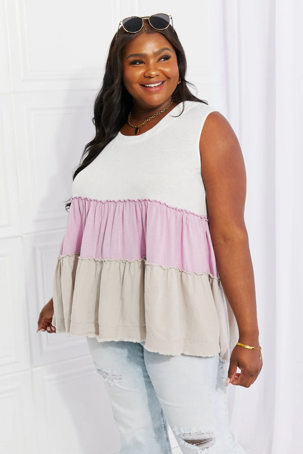 White Birch Full Size Watching the Sunset Color Block Babydoll Top - Image 8