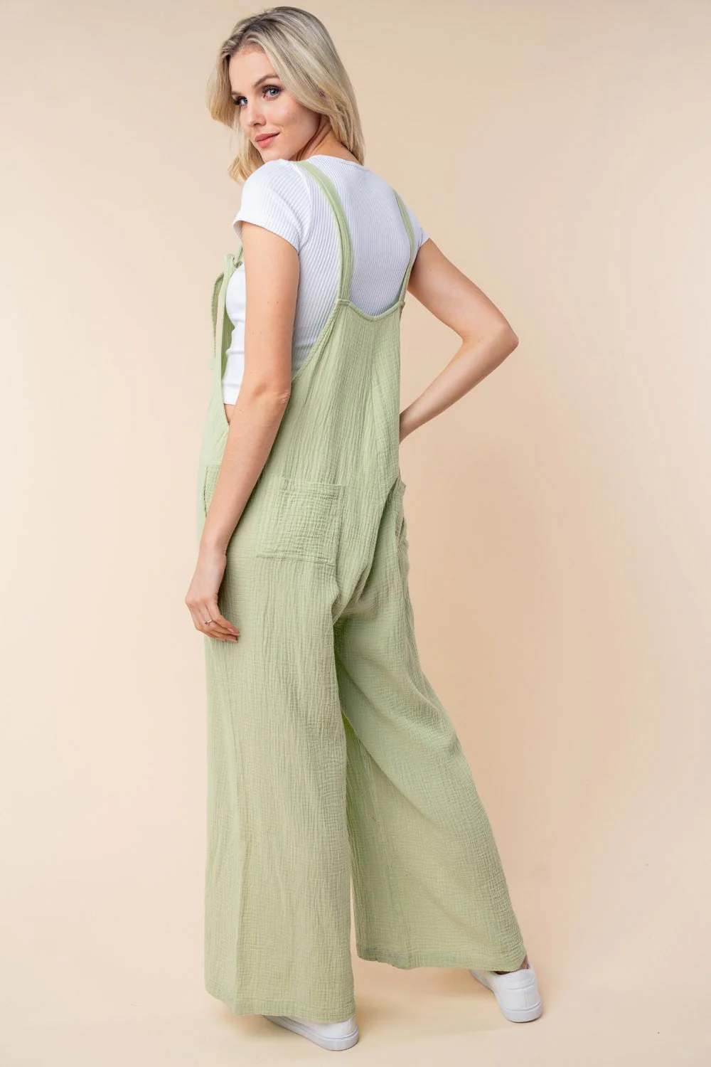 White Birch Texture Sleeveless Wide Leg Jumpsuit - Image 2