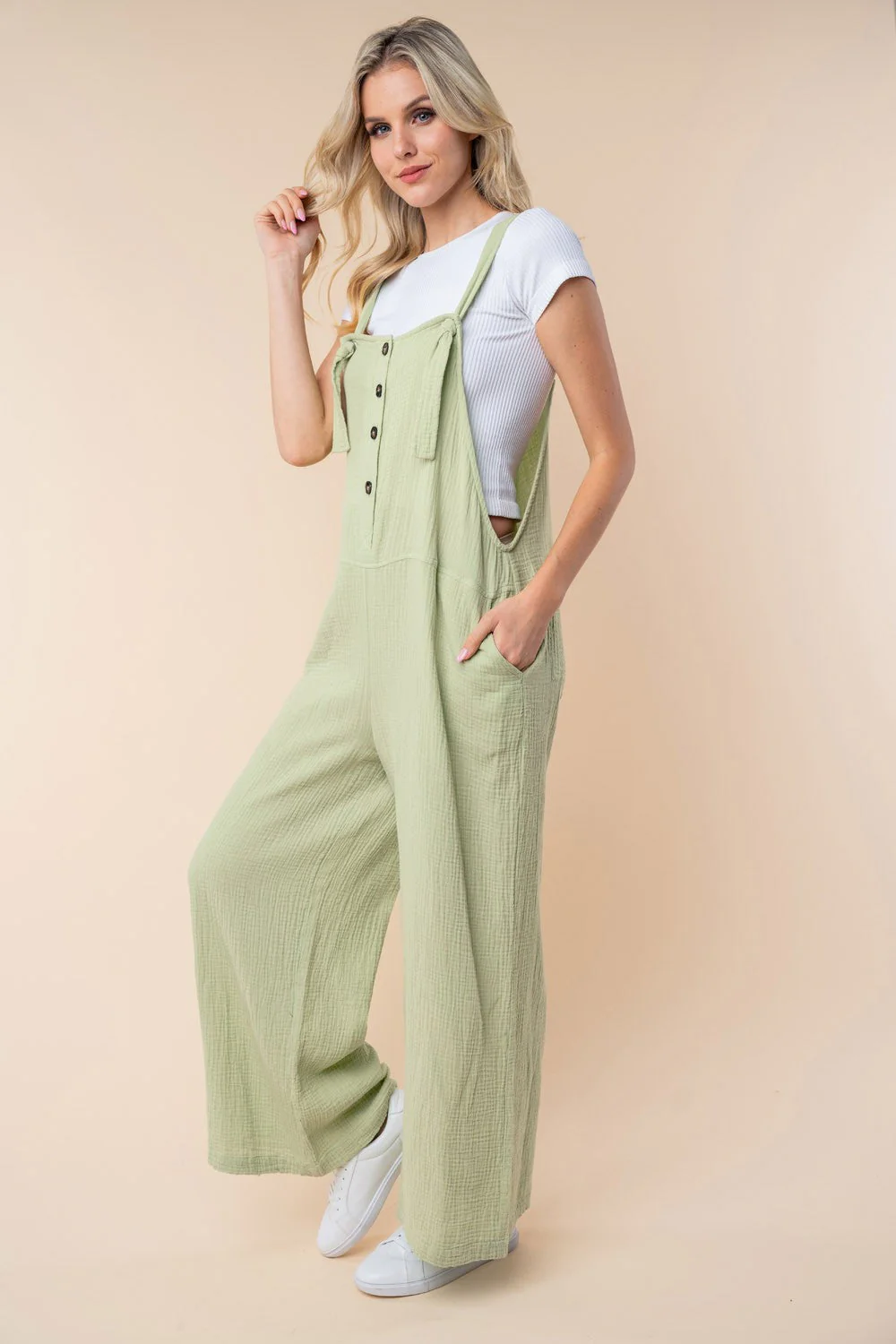 White Birch Texture Sleeveless Wide Leg Jumpsuit - Image 3