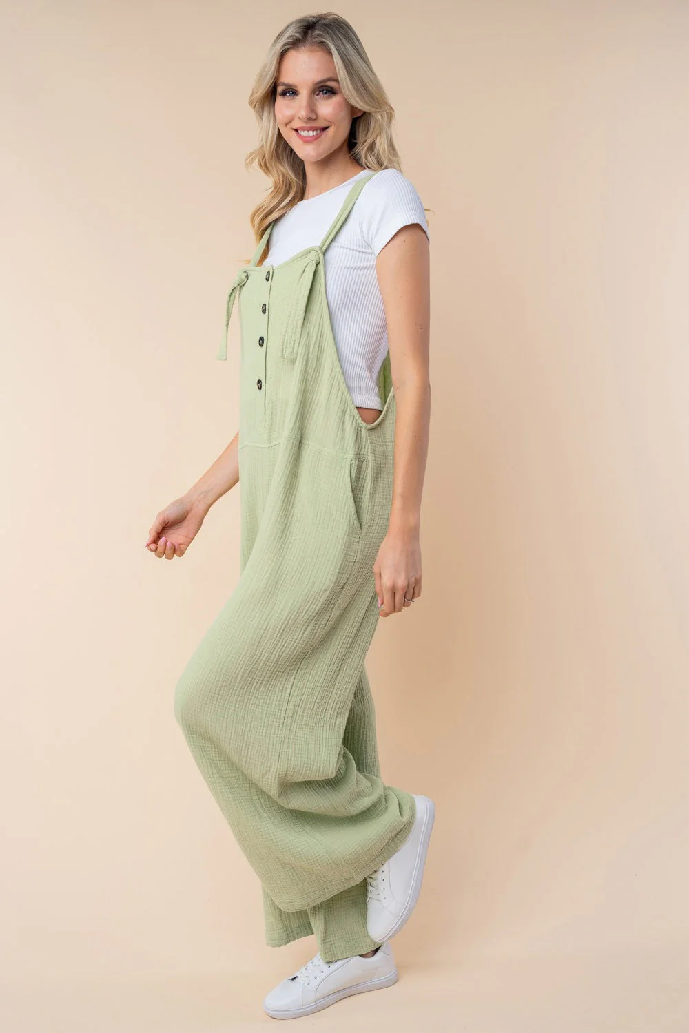 White Birch Texture Sleeveless Wide Leg Jumpsuit - Image 4