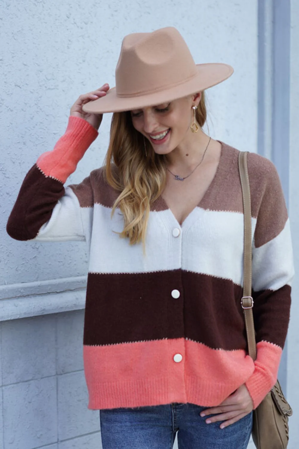 Woven Right Color Block V-Neck Button Down Cardigan - Image 17