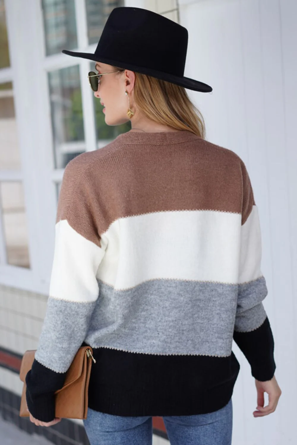Woven Right Color Block V-Neck Button Down Cardigan - Image 9
