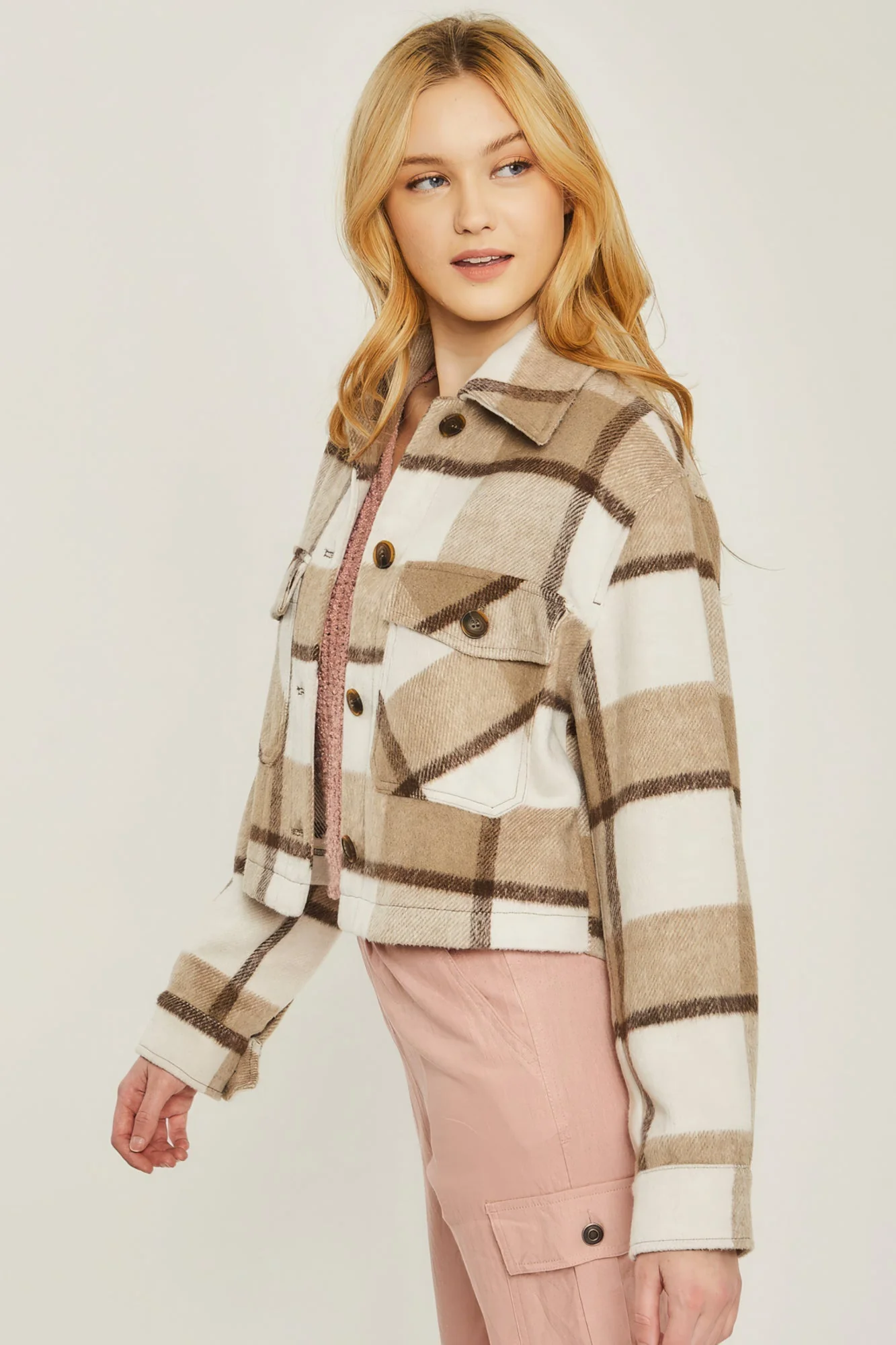 Yarn Dyed Plaid Button Up Jacket - Image 4
