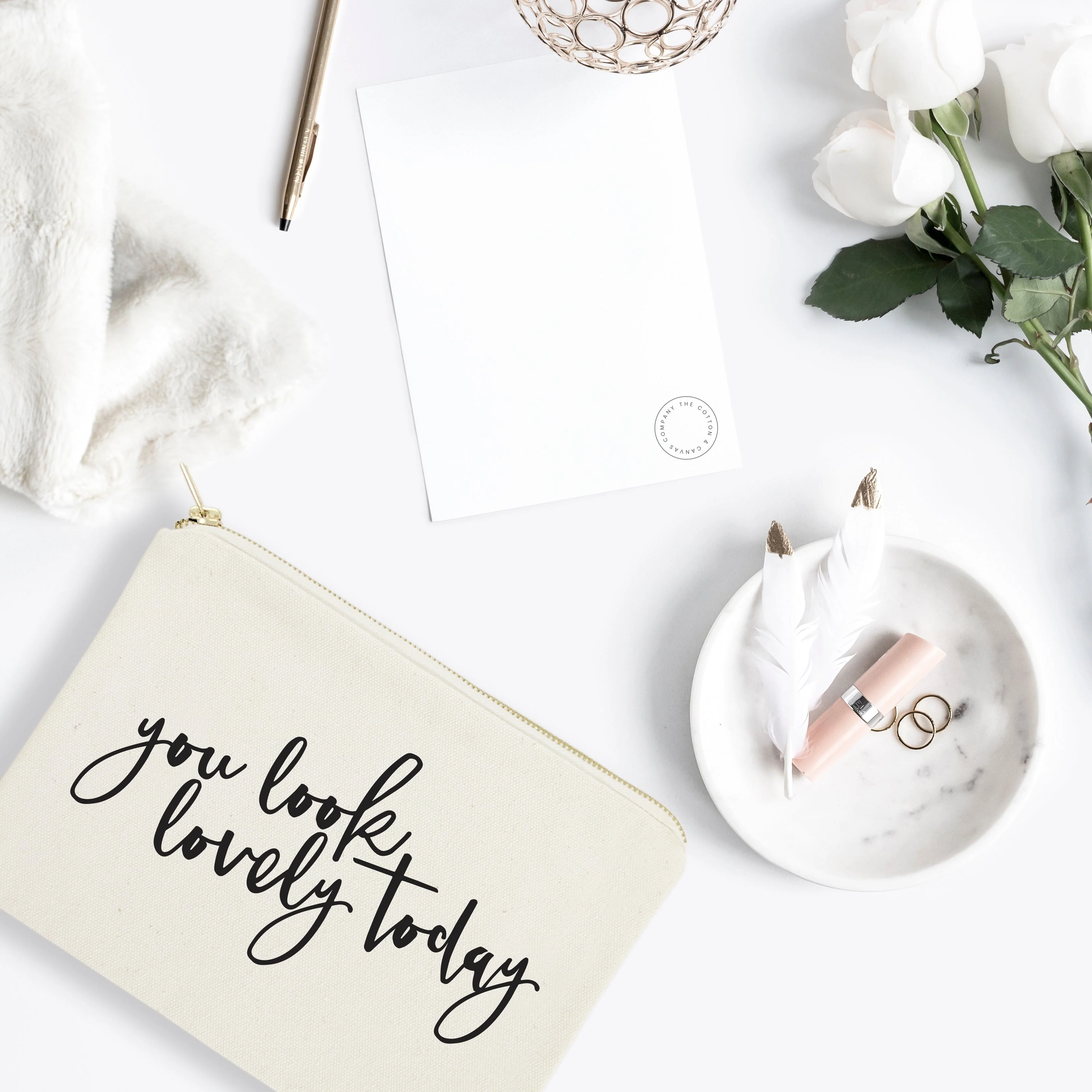 You Look Lovely Today Cotton Canvas Cosmetic Bag by The Cotton & Canvas Co. - Image 3