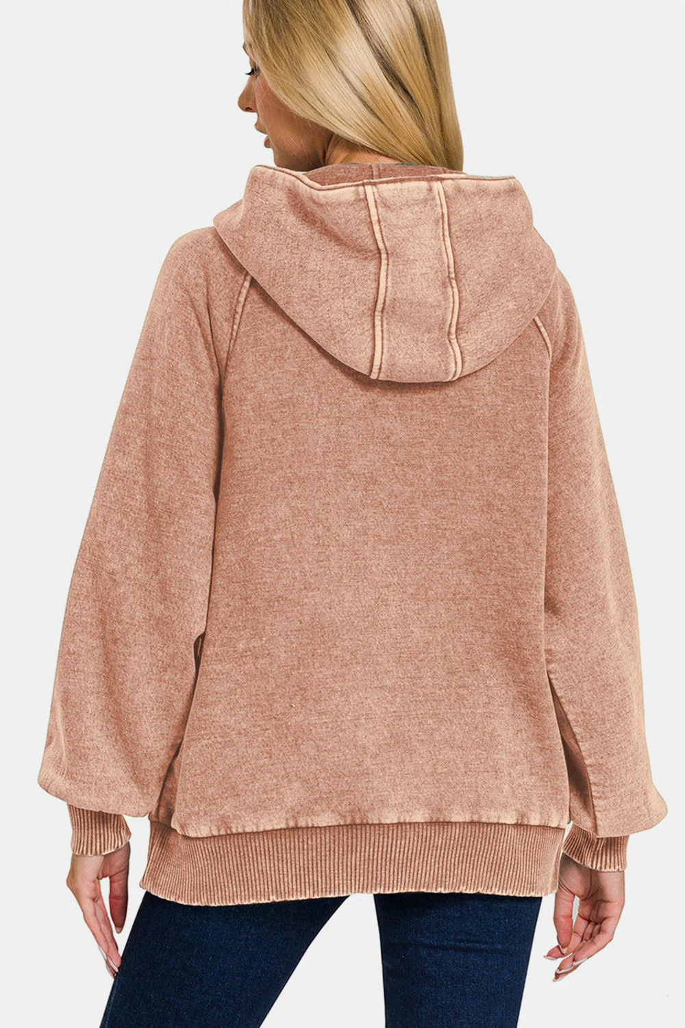 Zenana Acid Wash Fleece Kangaroo Hoodie - Image 2
