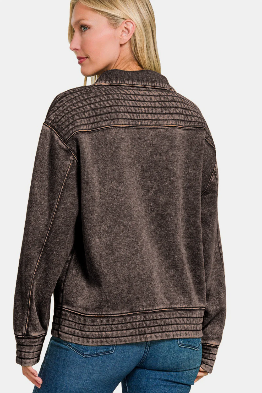 Zenana Acid Washed Half Snap Fleece Sweatshirt - Image 2
