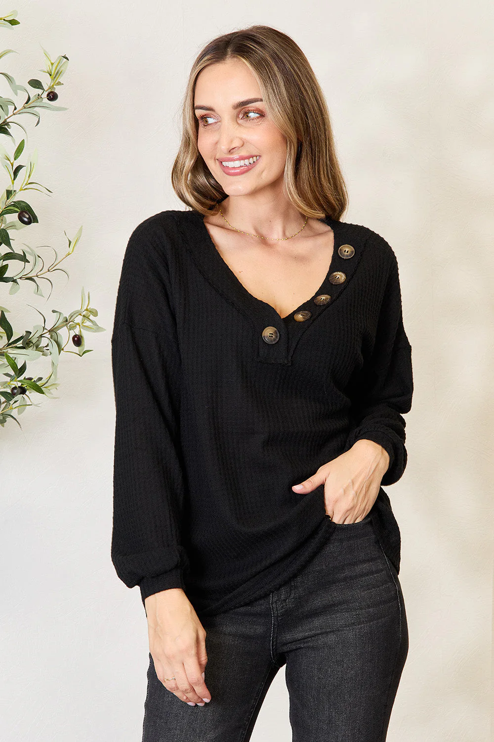 Zenana Buttoned Long Sleeve Blouse - Image 2