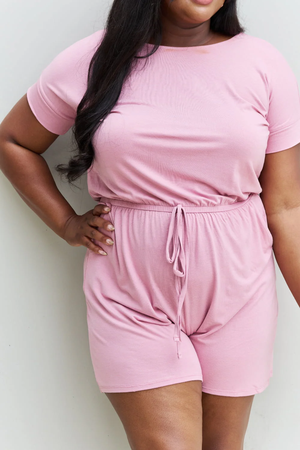 Zenana Chilled Out Full Size Short Sleeve Romper in Light Carnation Pink - Image 12