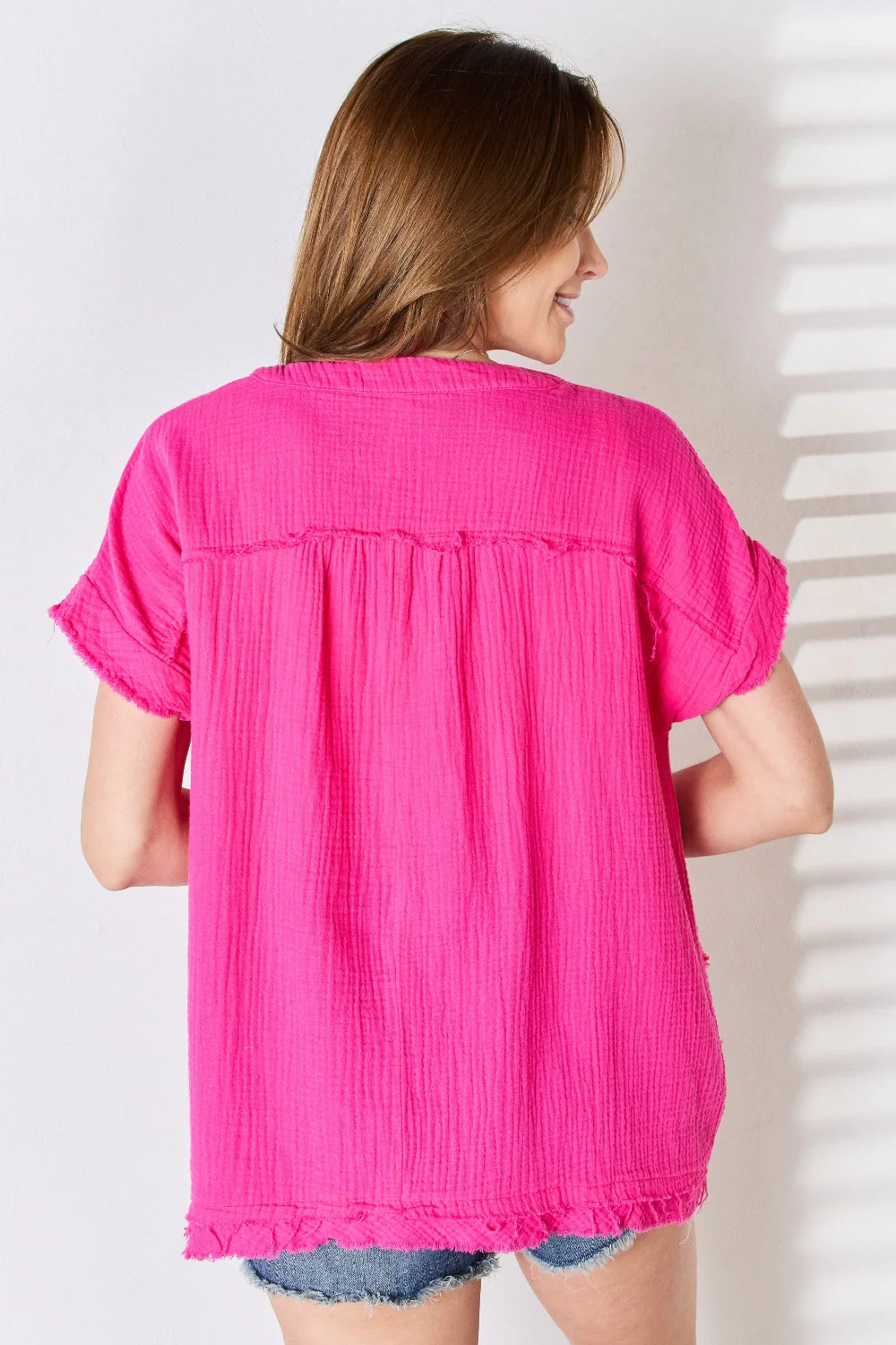 Zenana Full Size Raw Hem Short Sleeve Top - Image 2