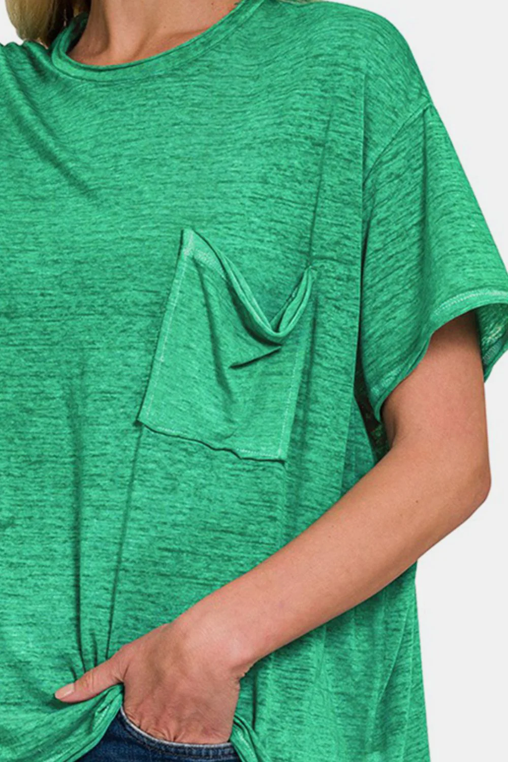 Zenana Pocketed Round Neck Dropped Shoulder T-Shirt - Image 3