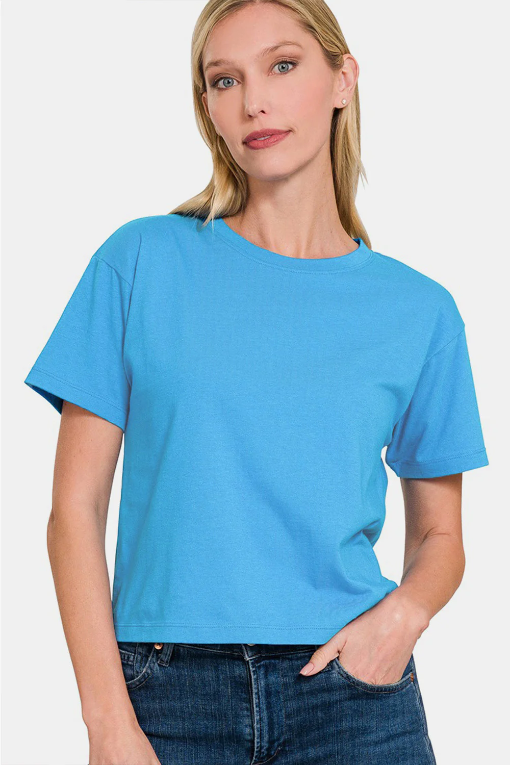 Zenana Round Neck Short Sleeve Cropped T-Shirt - Image 3
