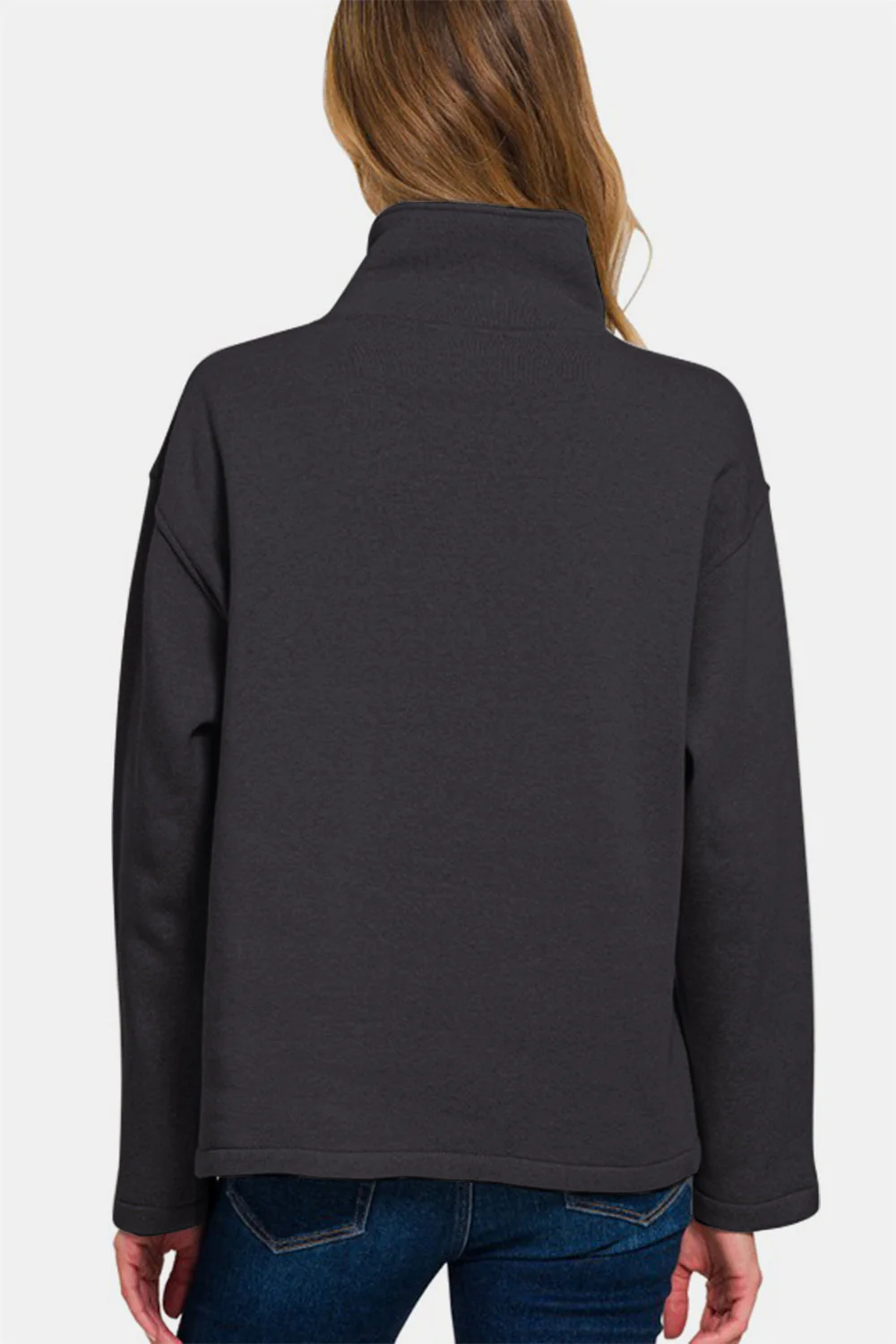 Zenana Turtleneck Half Snap Fleece Sweatshirt - Image 2