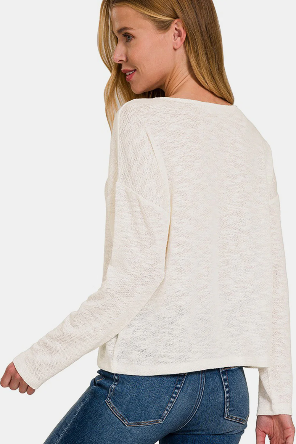 Zenana V-Neck Dropped Shoulder Long Sleeve T-Shirt - Image 2