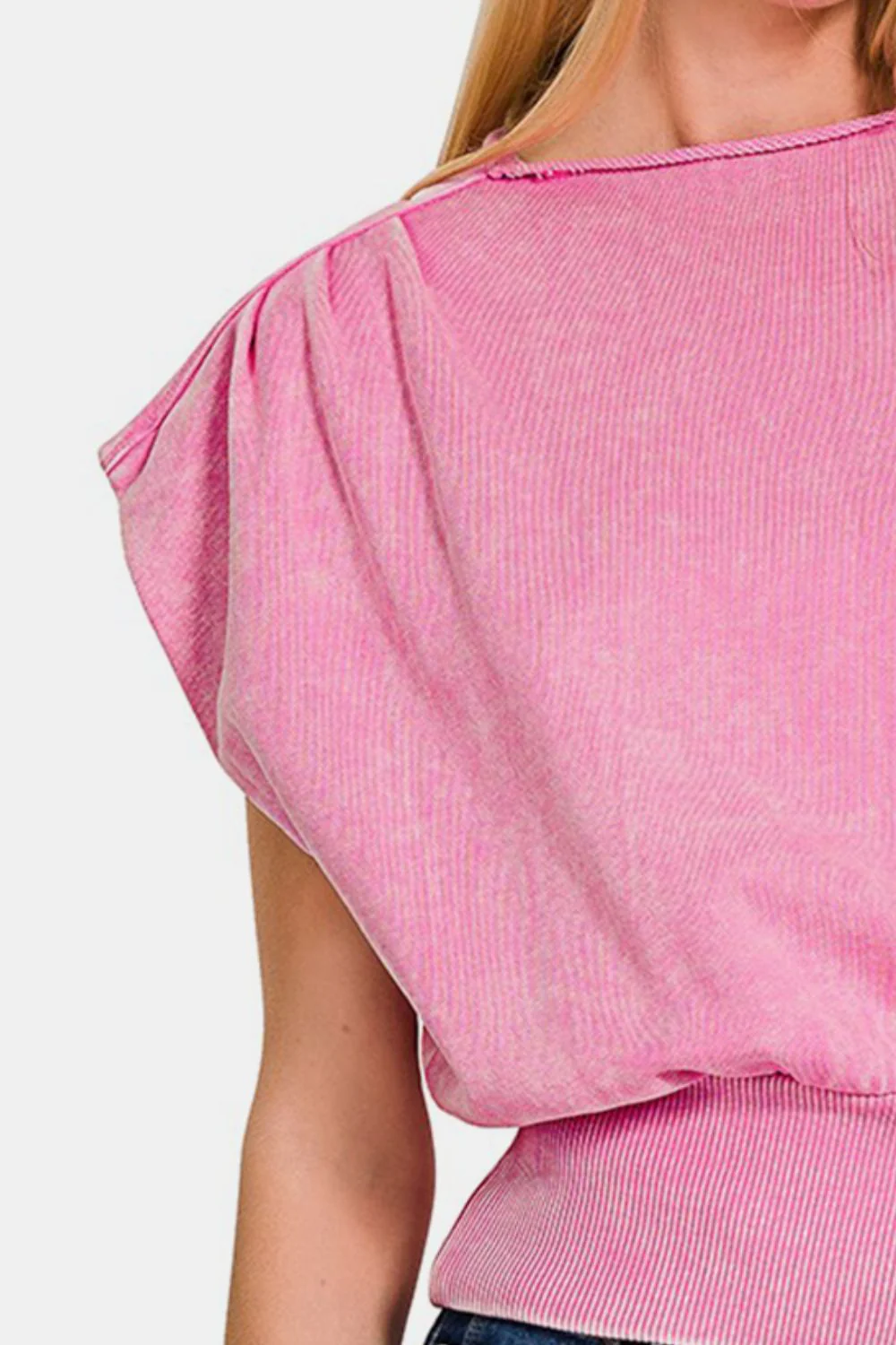 Zenana Washed Boat Neck Bottom Banded Dolman Sleeve Top - Image 3