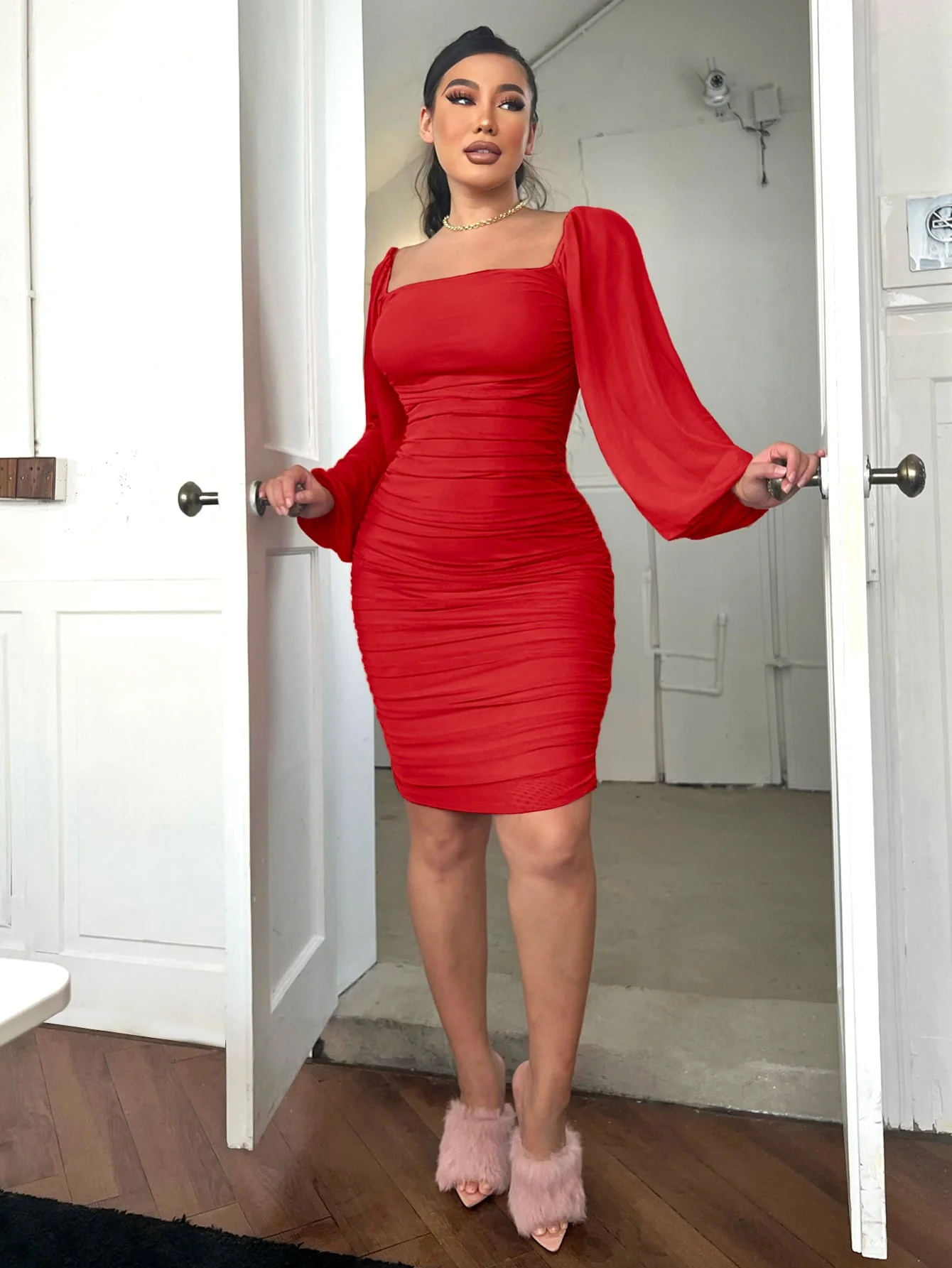 Zip-Back Ruched Bodycon Dress - Image 11