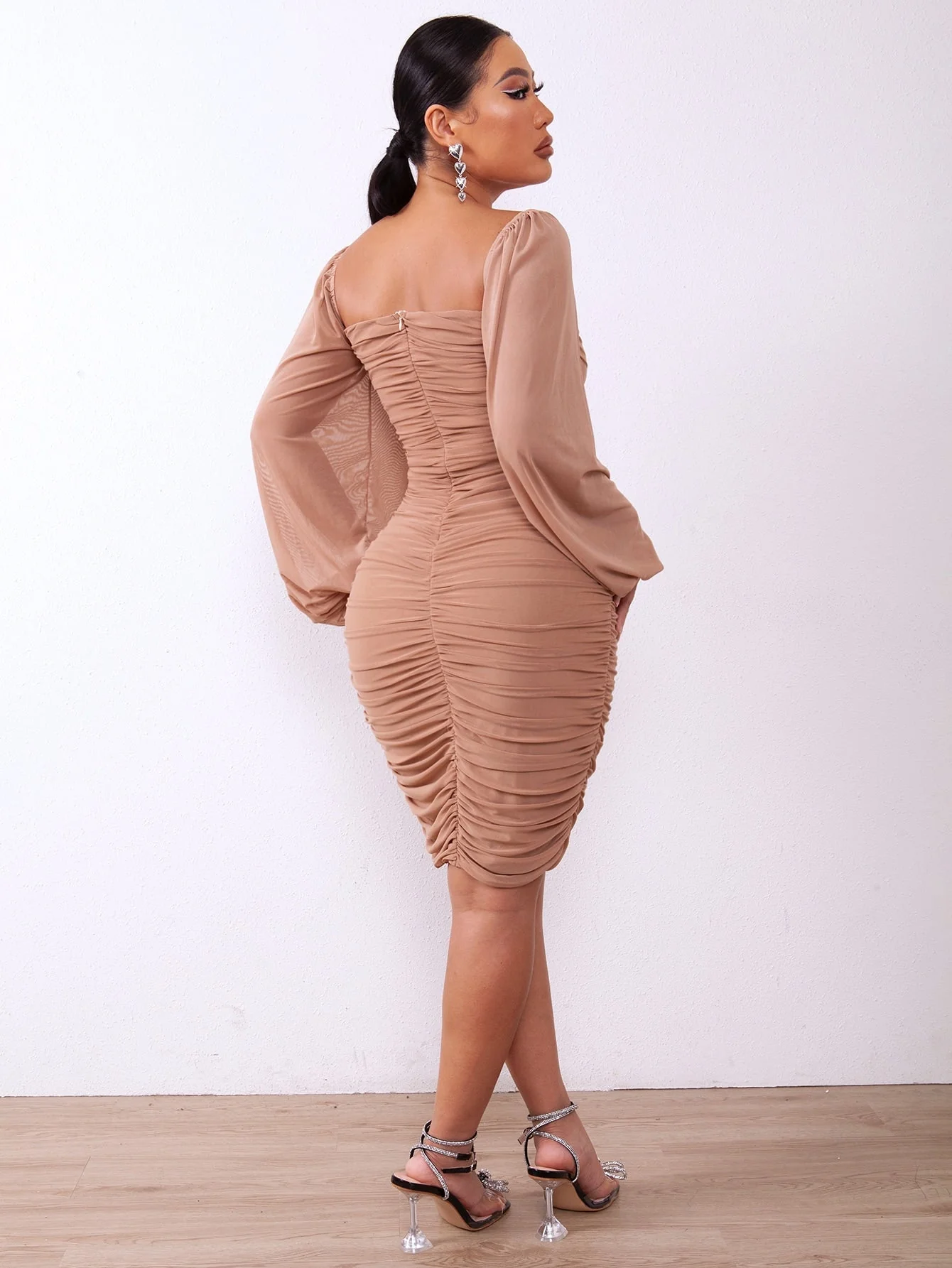 Zip-Back Ruched Bodycon Dress - Image 8