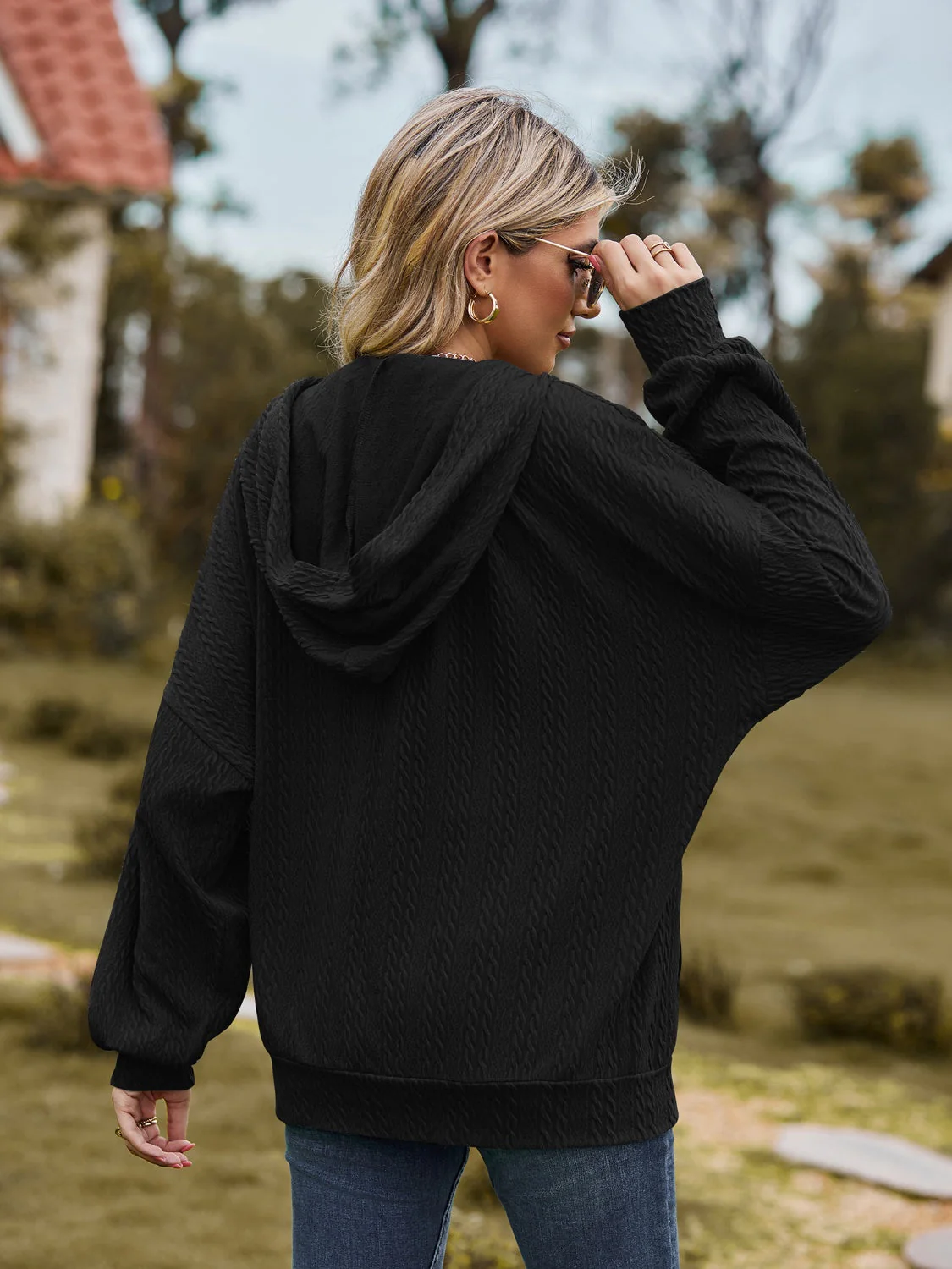 Zip Up Drawstring Long Sleeve Hooded Jacket - Image 14