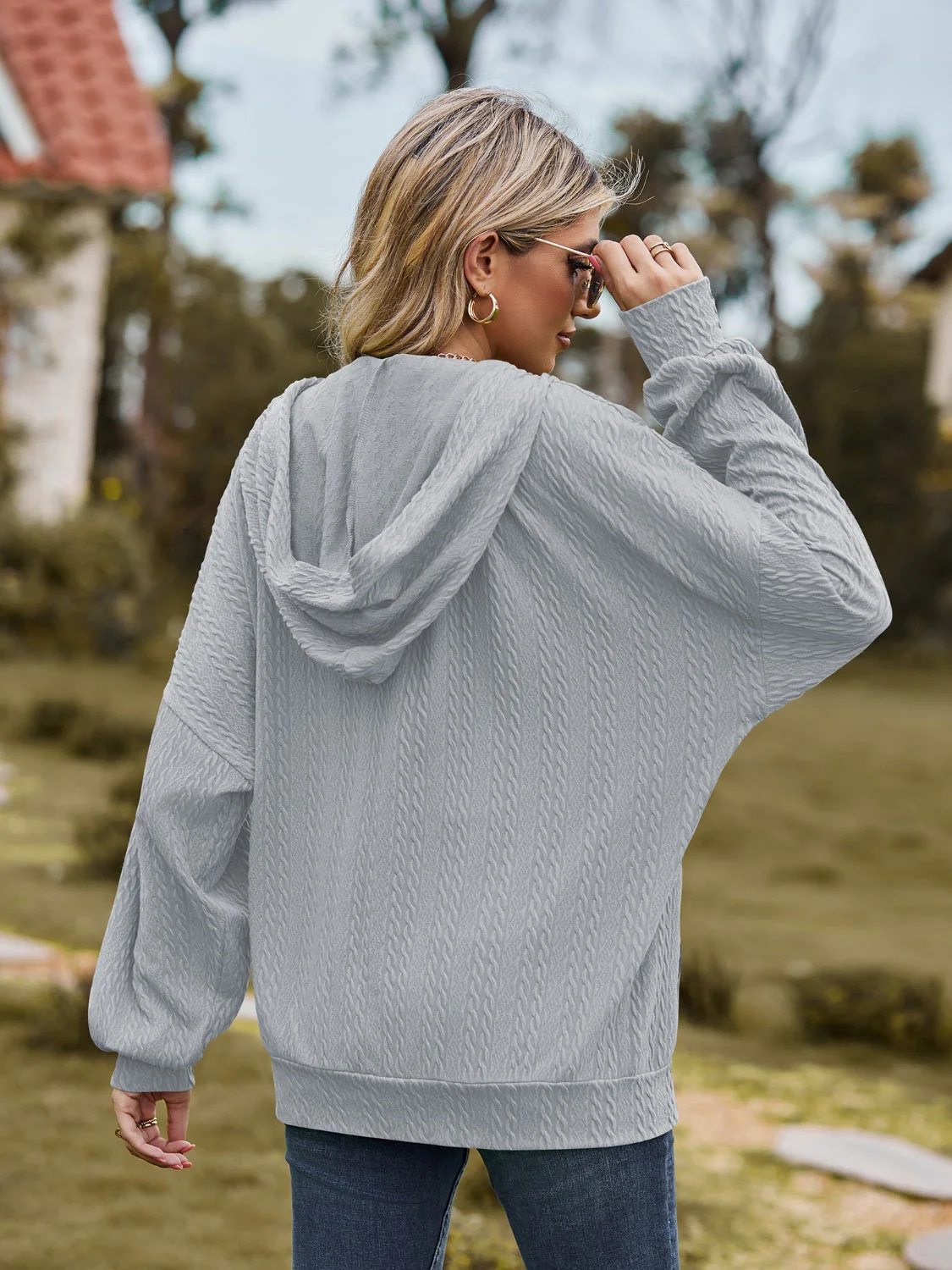 Zip Up Drawstring Long Sleeve Hooded Jacket - Image 17