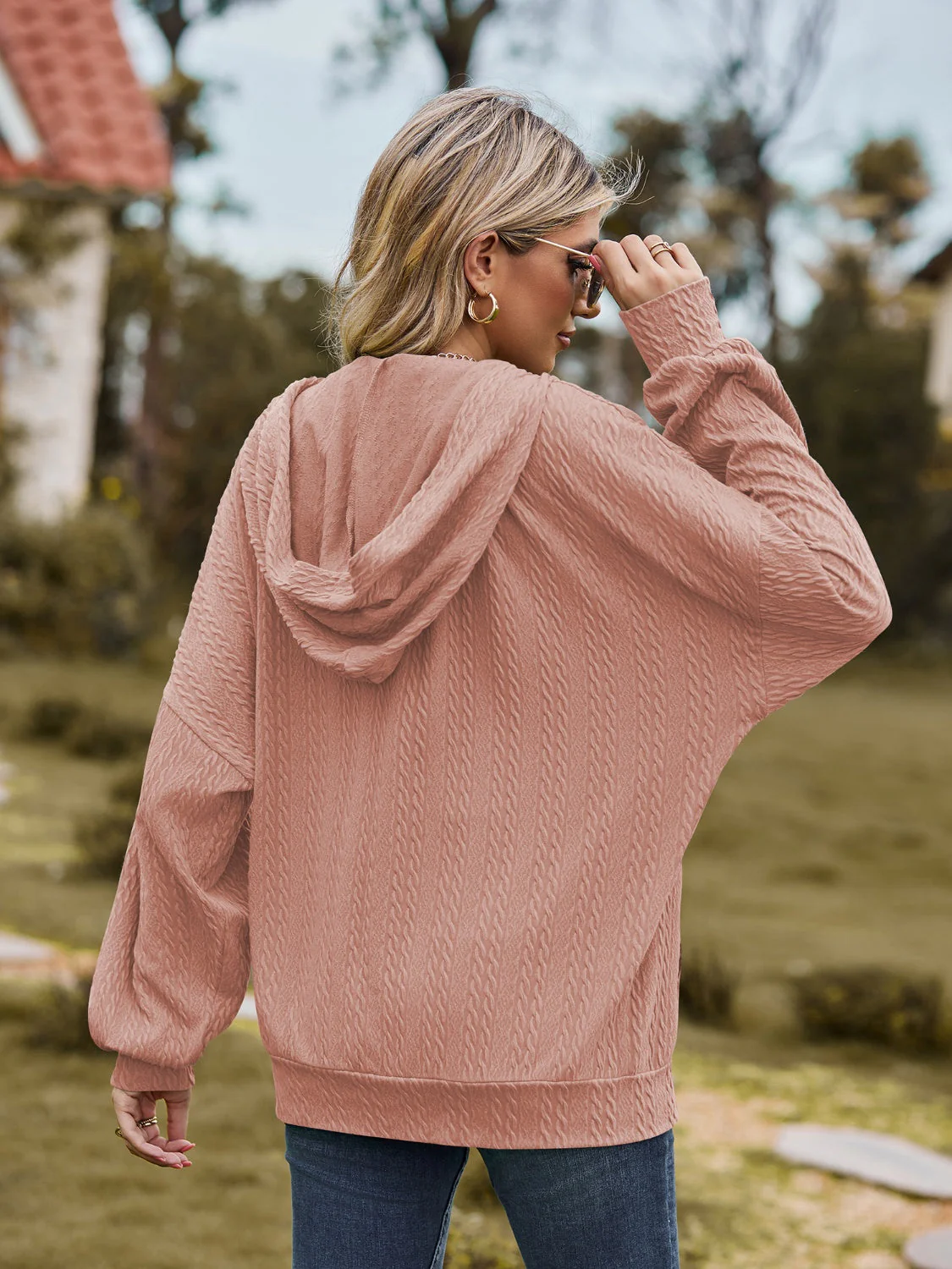Zip Up Drawstring Long Sleeve Hooded Jacket - Image 26