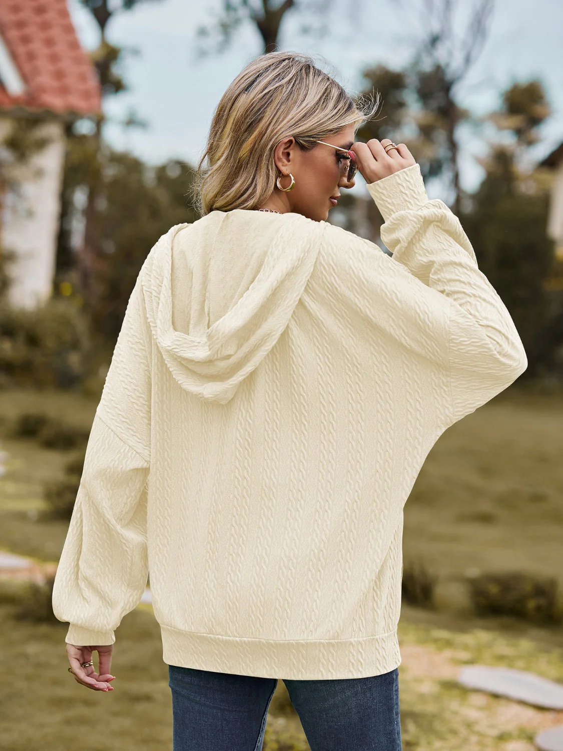 Zip Up Drawstring Long Sleeve Hooded Jacket - Image 29
