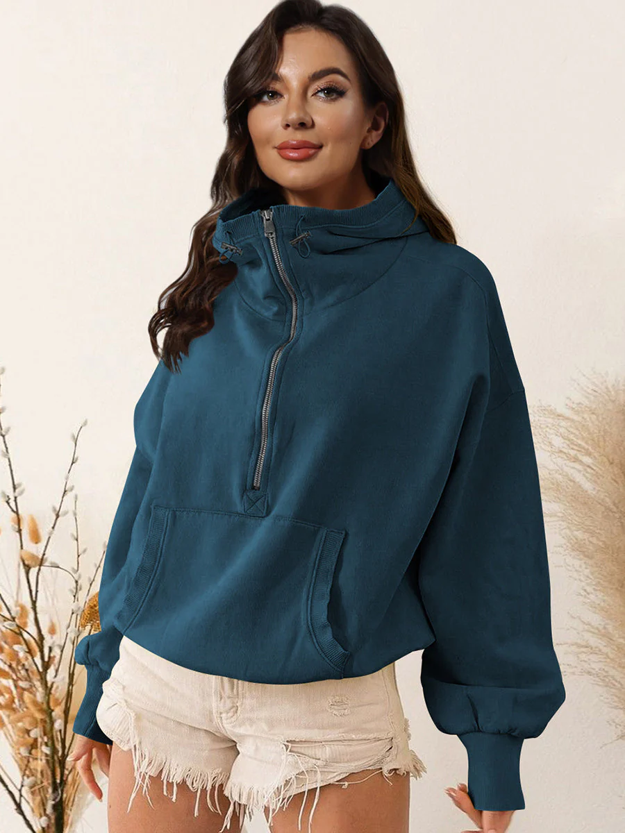 Zip-Up Dropped Shoulder Hoodie - Image 10