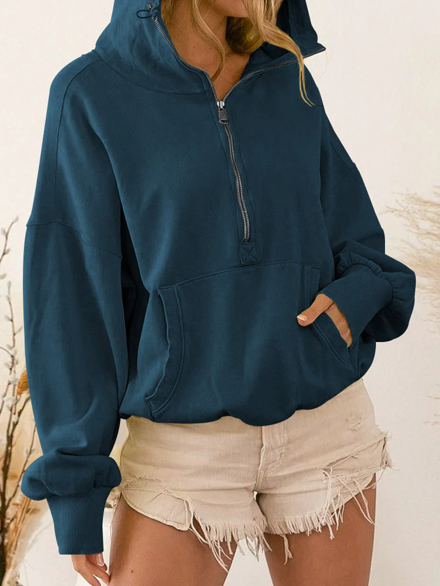 Zip-Up Dropped Shoulder Hoodie - Image 11