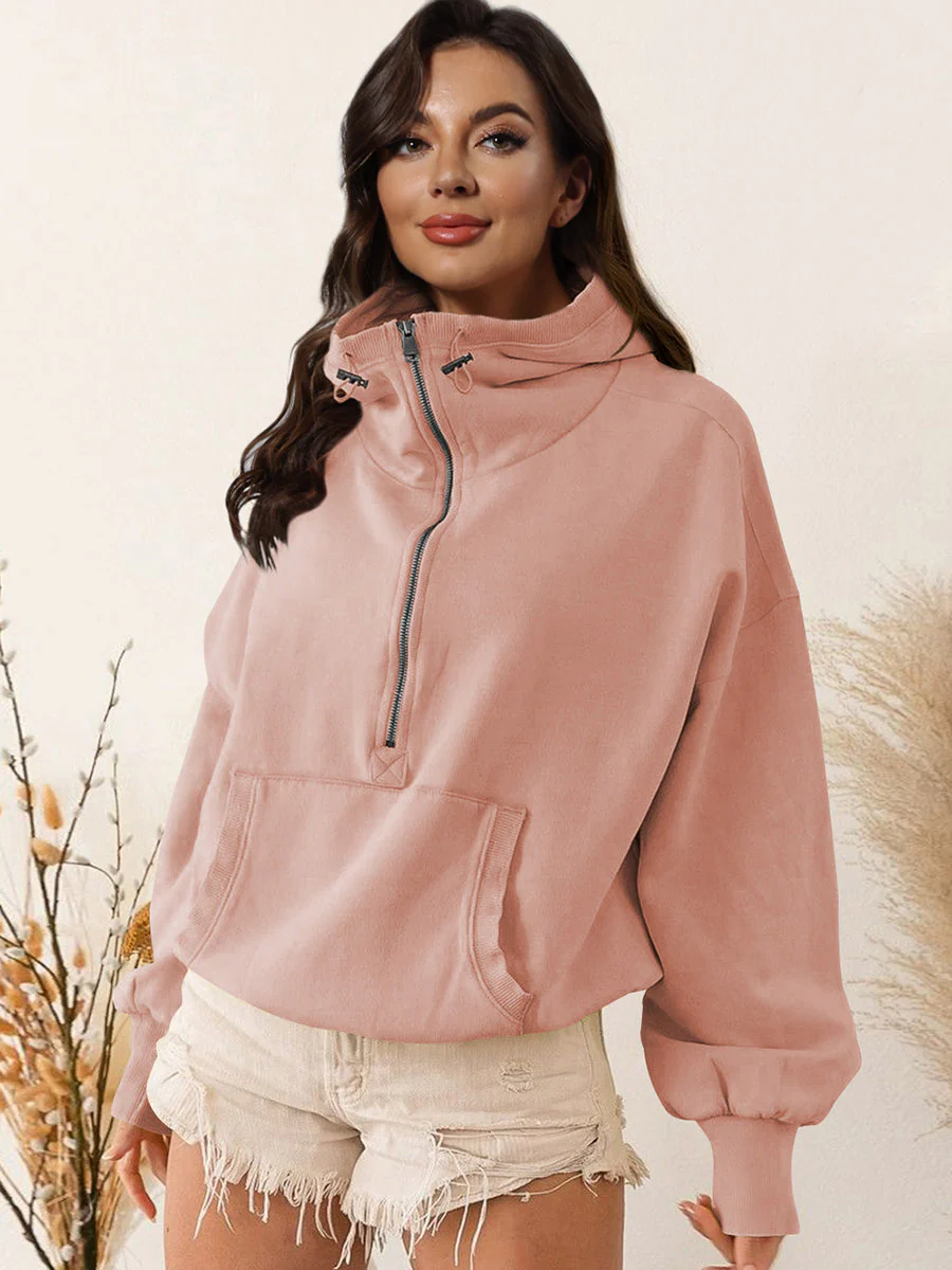 Zip-Up Dropped Shoulder Hoodie - Image 13