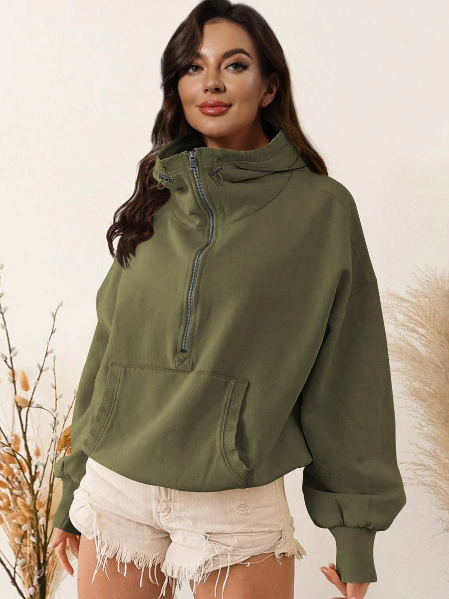 Zip-Up Dropped Shoulder Hoodie - Image 16