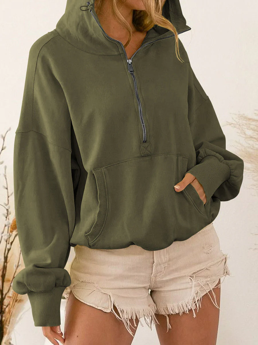Zip-Up Dropped Shoulder Hoodie - Image 17
