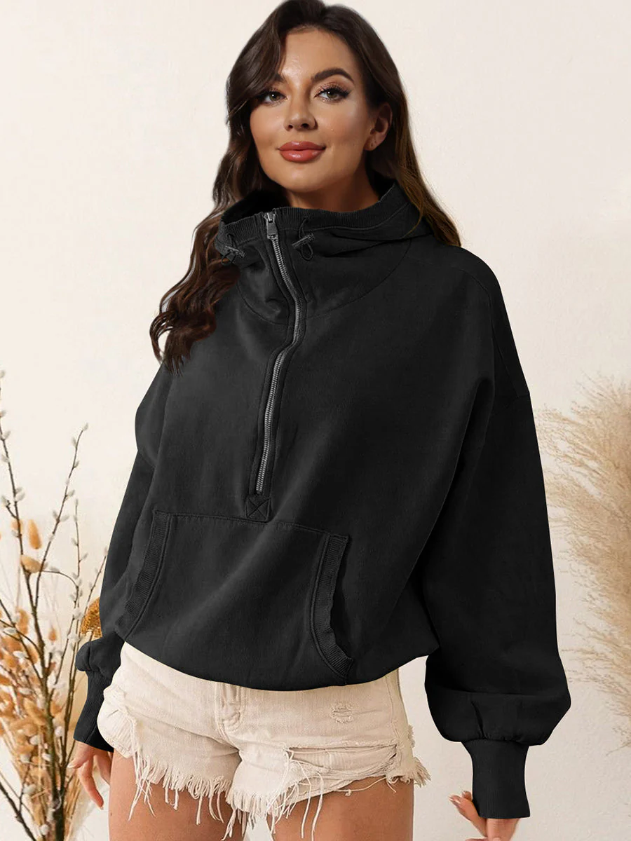 Zip-Up Dropped Shoulder Hoodie - Image 4
