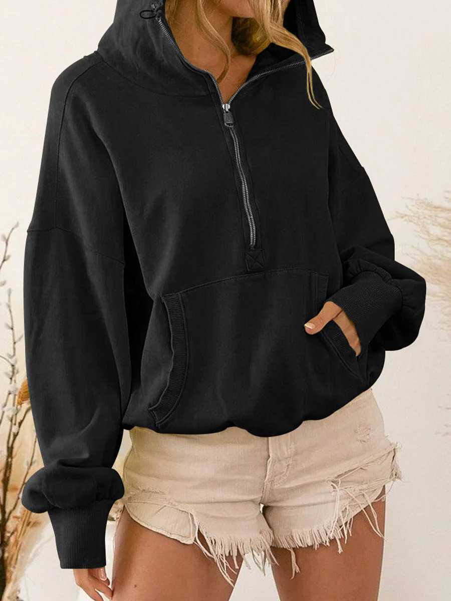 Zip-Up Dropped Shoulder Hoodie - Image 5