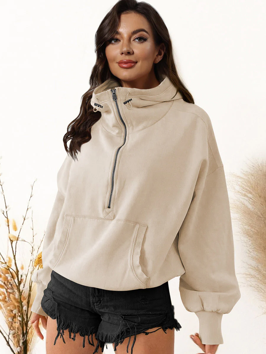 Zip-Up Dropped Shoulder Hoodie - Image 7