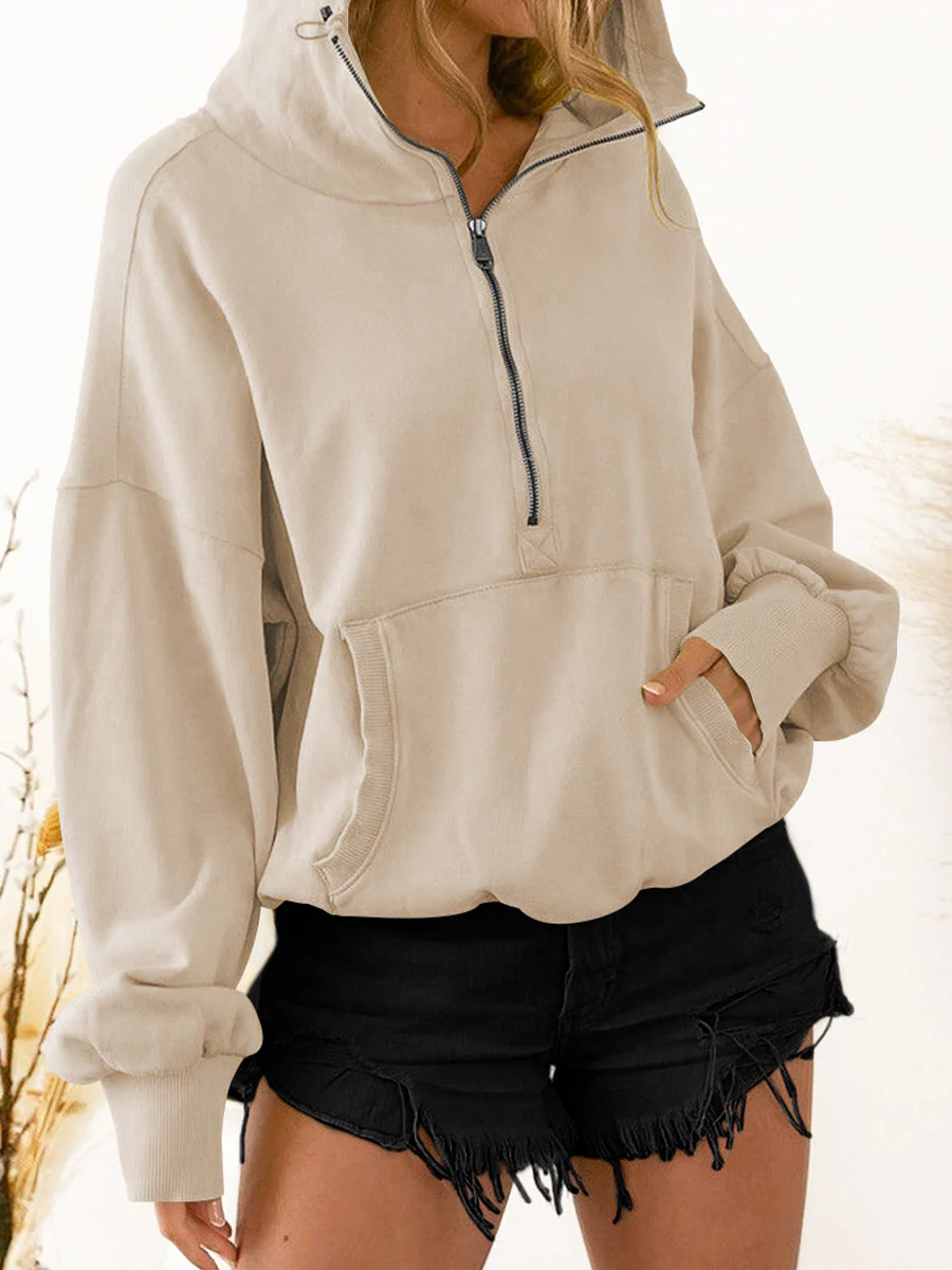 Zip-Up Dropped Shoulder Hoodie - Image 8