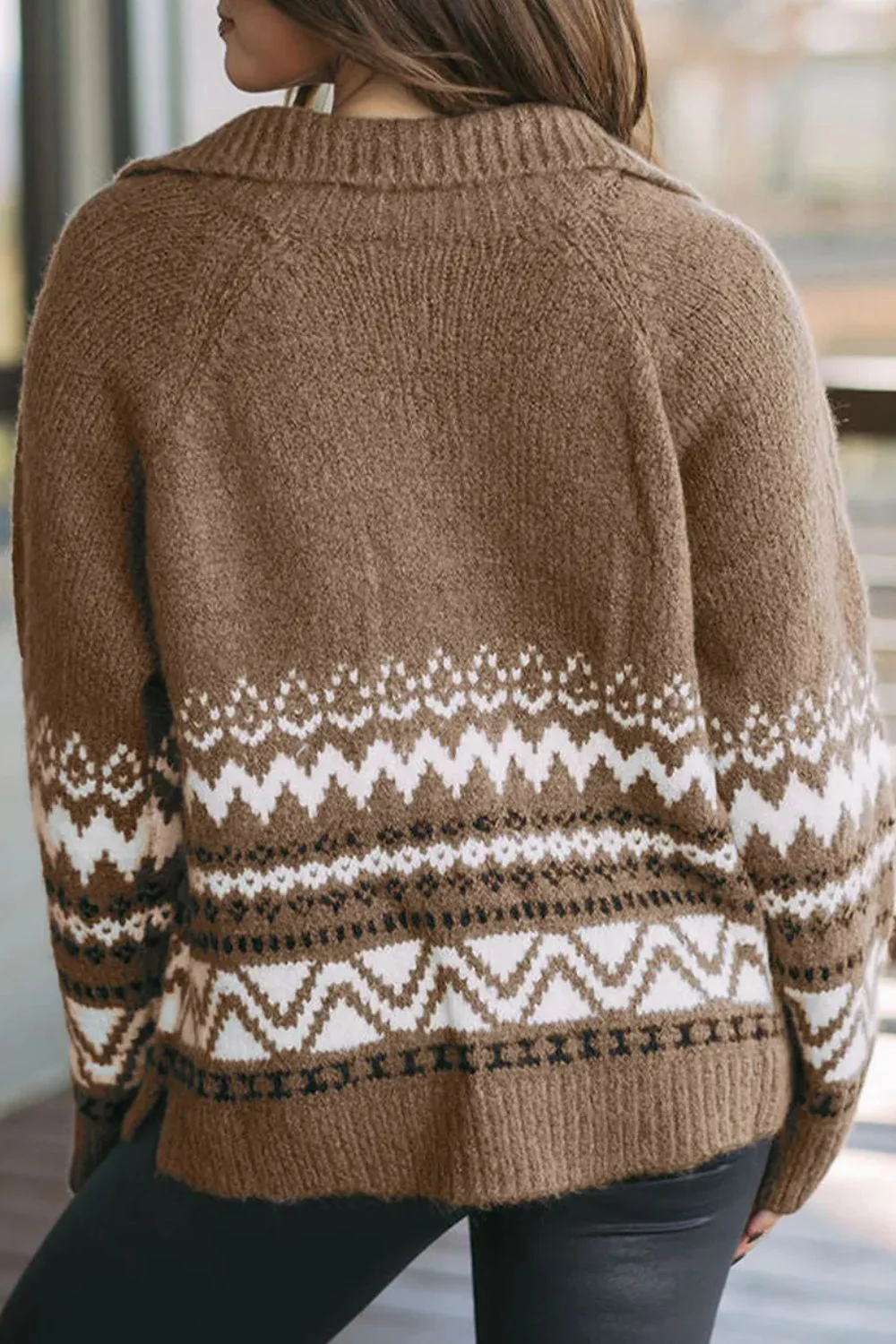 Zip Up Long Sleeve Geometric Cardigan - Image 2