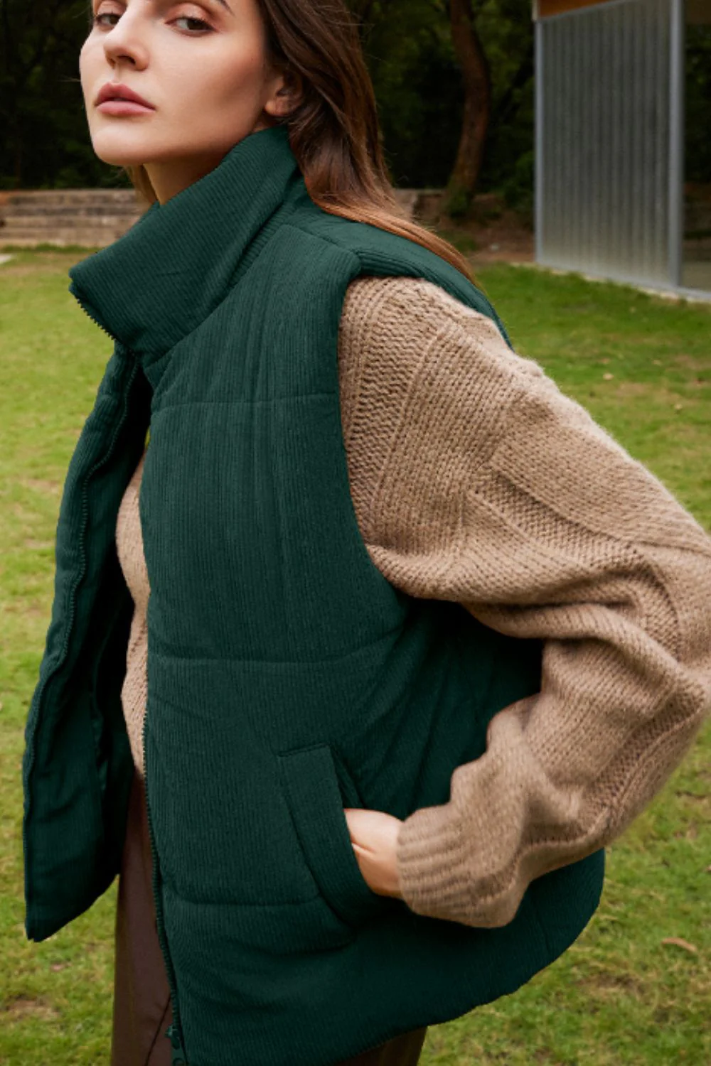 Zip Up Turtleneck Vest Coat - Image 13