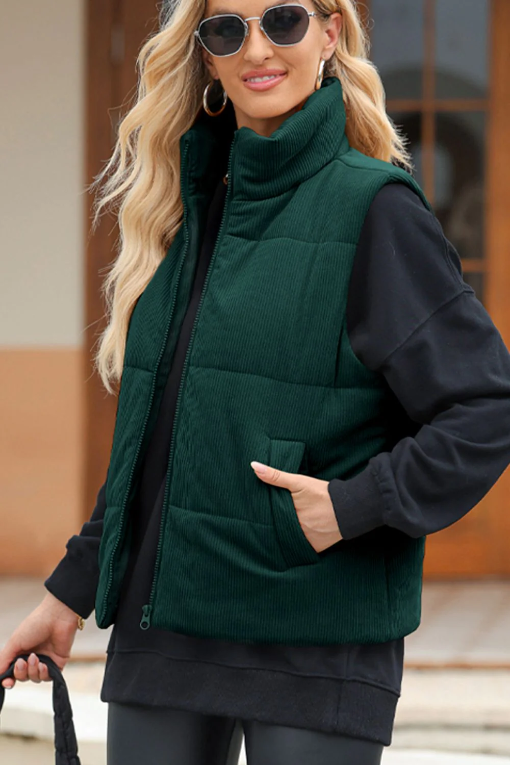 Zip Up Turtleneck Vest Coat - Image 15