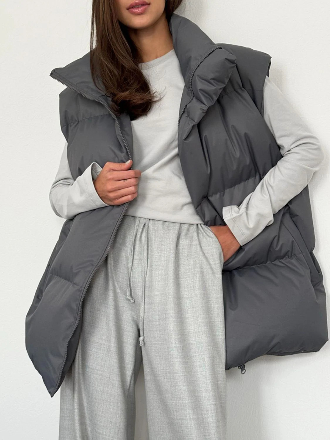 Zip Up Turtleneck Vest Coat - Image 13