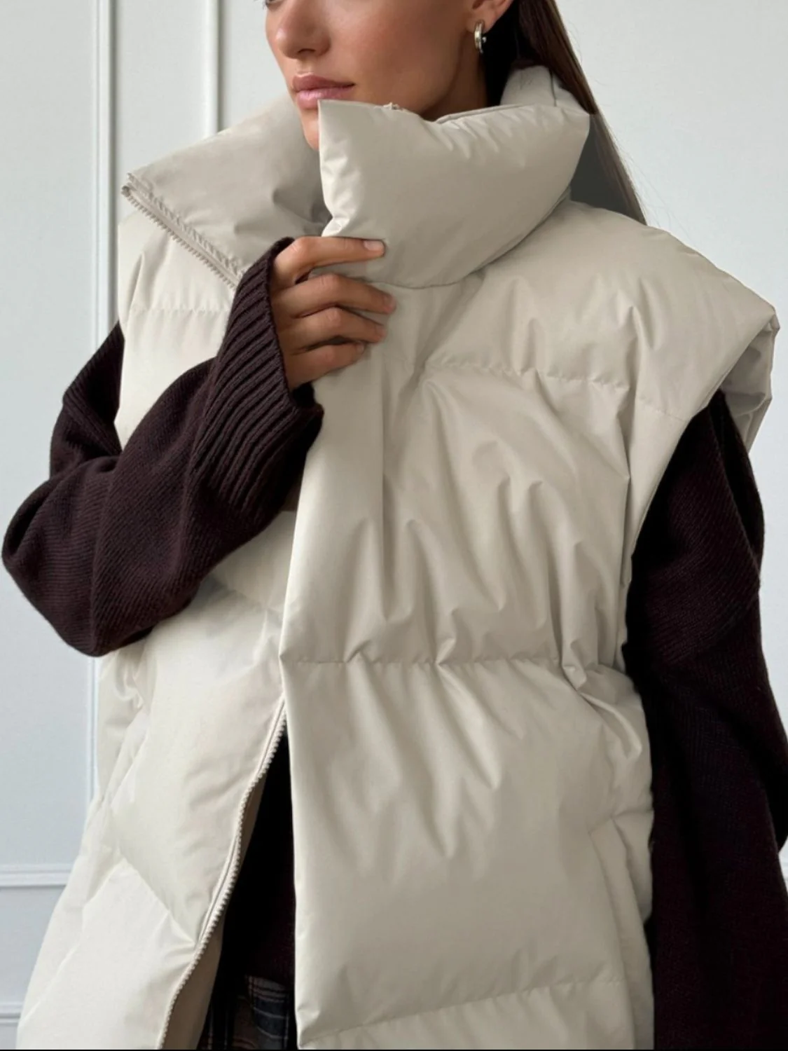 Zip Up Turtleneck Vest Coat - Image 4