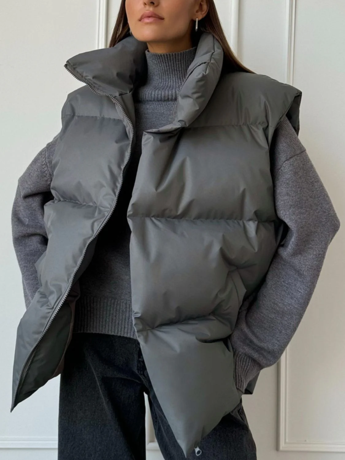 Zip Up Turtleneck Vest Coat - Image 9